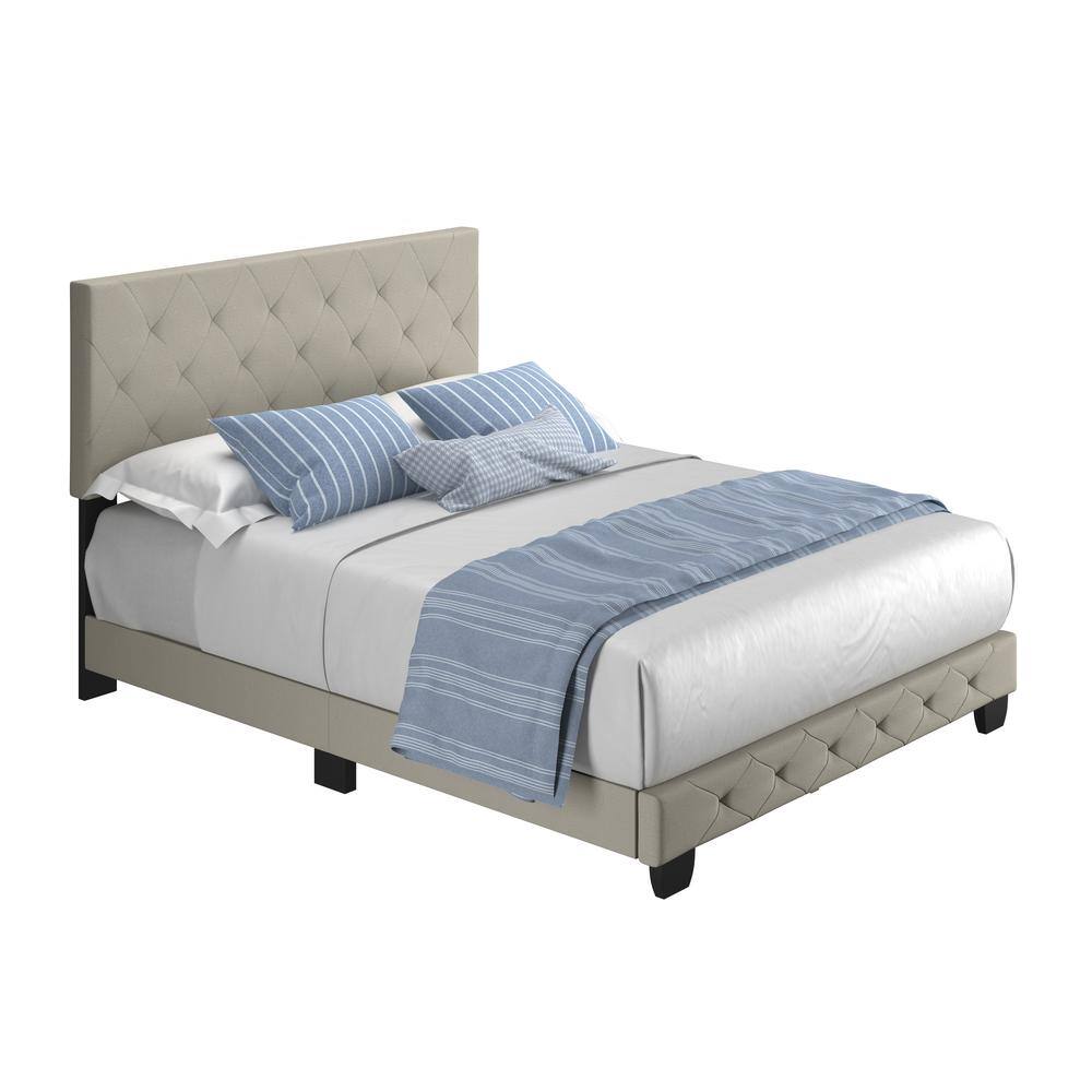 Chloe Gray Linen Upholstered Platform Bed Frame with Tufted Headboard