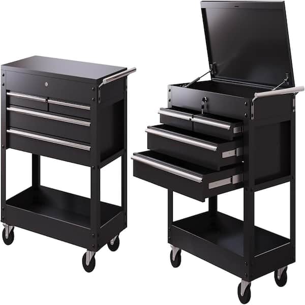 27" Rolling Tool Cart 4-Drawer Steel Mobile Tool Trolley, Lockable Tool Box Cabinet with Swivel Wheels & Top Compartment