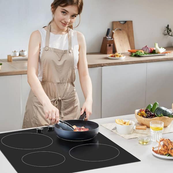Built-In Electric Cooktop Radiant Ceramic Cooktop 2-Burners 12 in., 7200 W Electric Stove Top with Glass Panel, Black