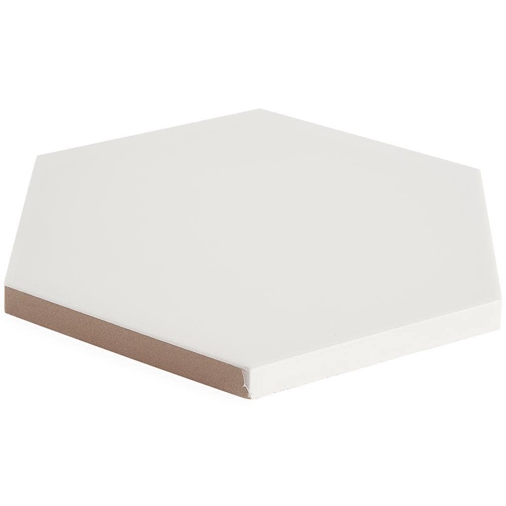 White Hexagonal Matte Porcelain Floor and Wall Tile, 8-in x 9-in