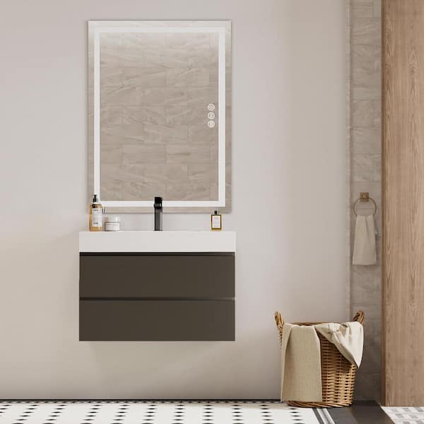 NOBLE 36 in. W x 18 in. D x 25 in. H Single Sink Floating Bath Vanity in Gray with White Solid Surface Integral Top