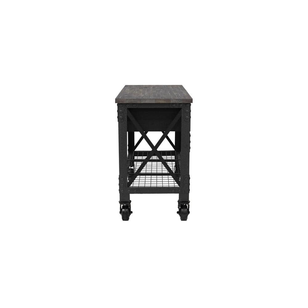 Industrial Aged Espresso 72" 3-Drawer Mobile Workbench with Solid Wood Top