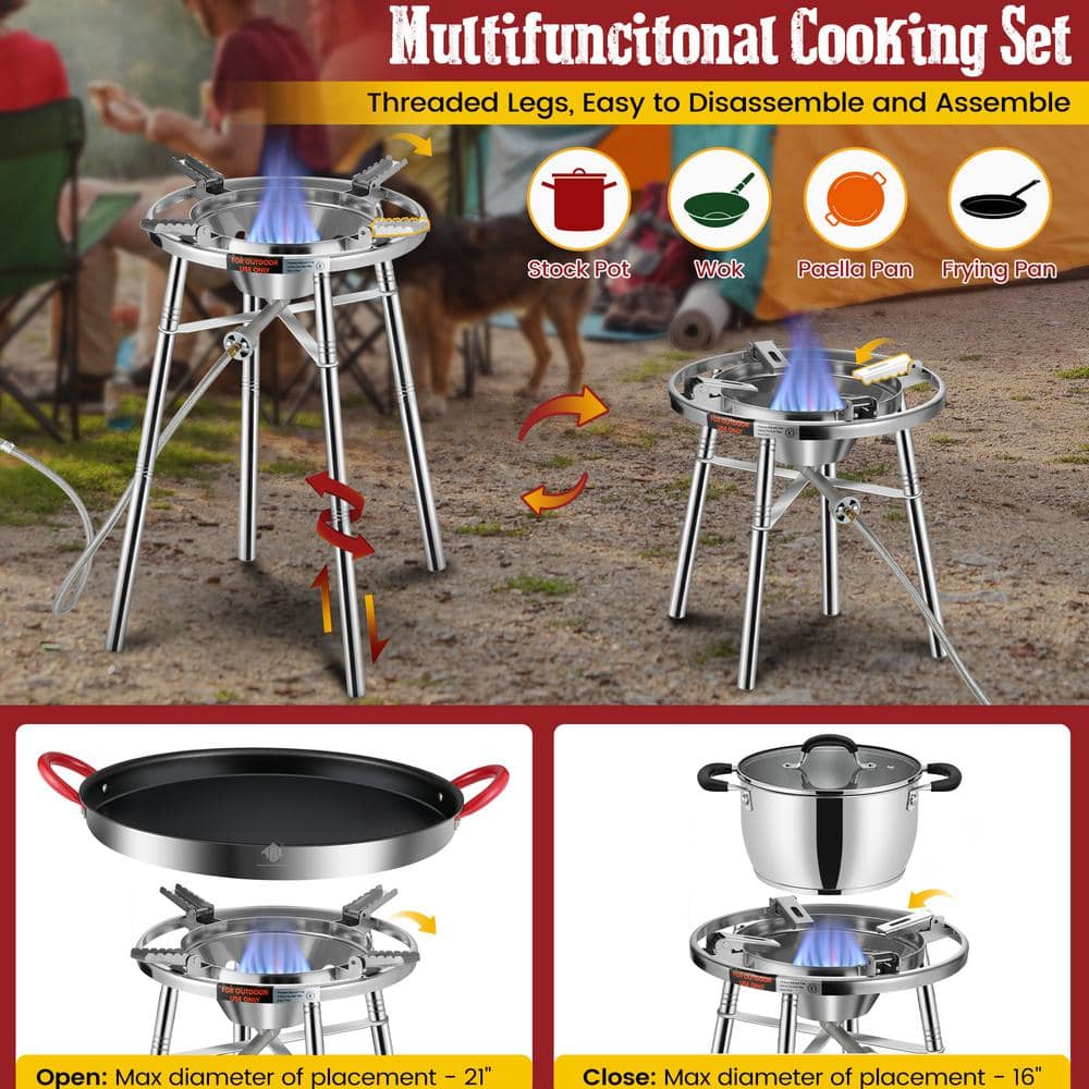21-Inch Non-Stick Stainless Steel Paella Pan Set with Burner and Stand