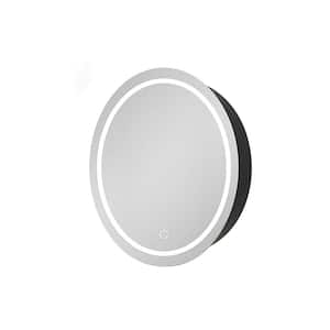 26 in. W x 26 in. H Round Framed Wall Bathroom Vanity Mirror in Black,3 colors LED Medicine Cabinet with Mirror,Anti-fog