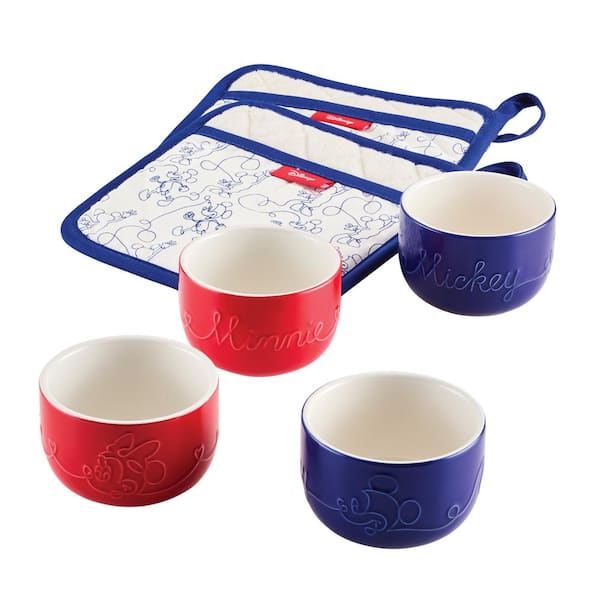 Unbranded Disney Home Bon Voyage 6 Piece Round Ceramic Ramekin and Potholder Set, Mixed Colors