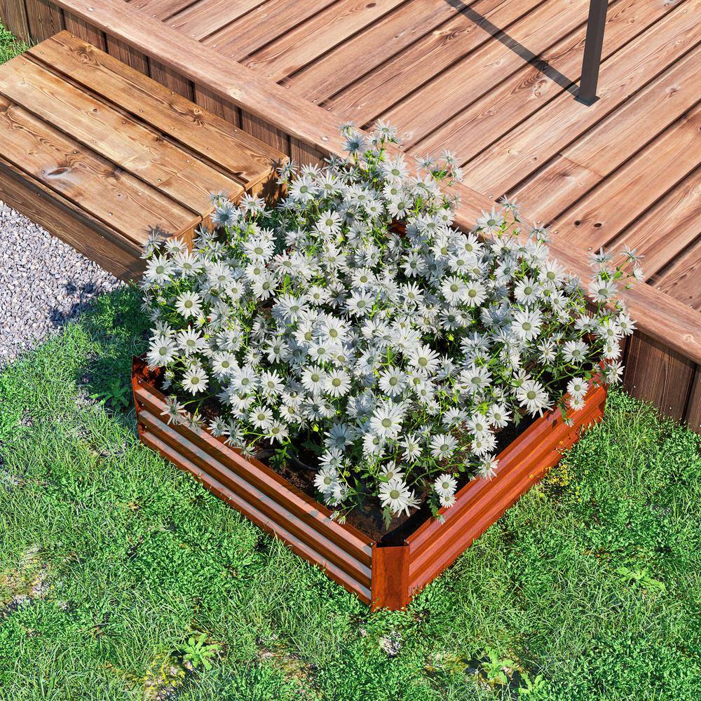 Dark Brown Galvanized Steel Raised Garden Bed Set for Outdoor Porch