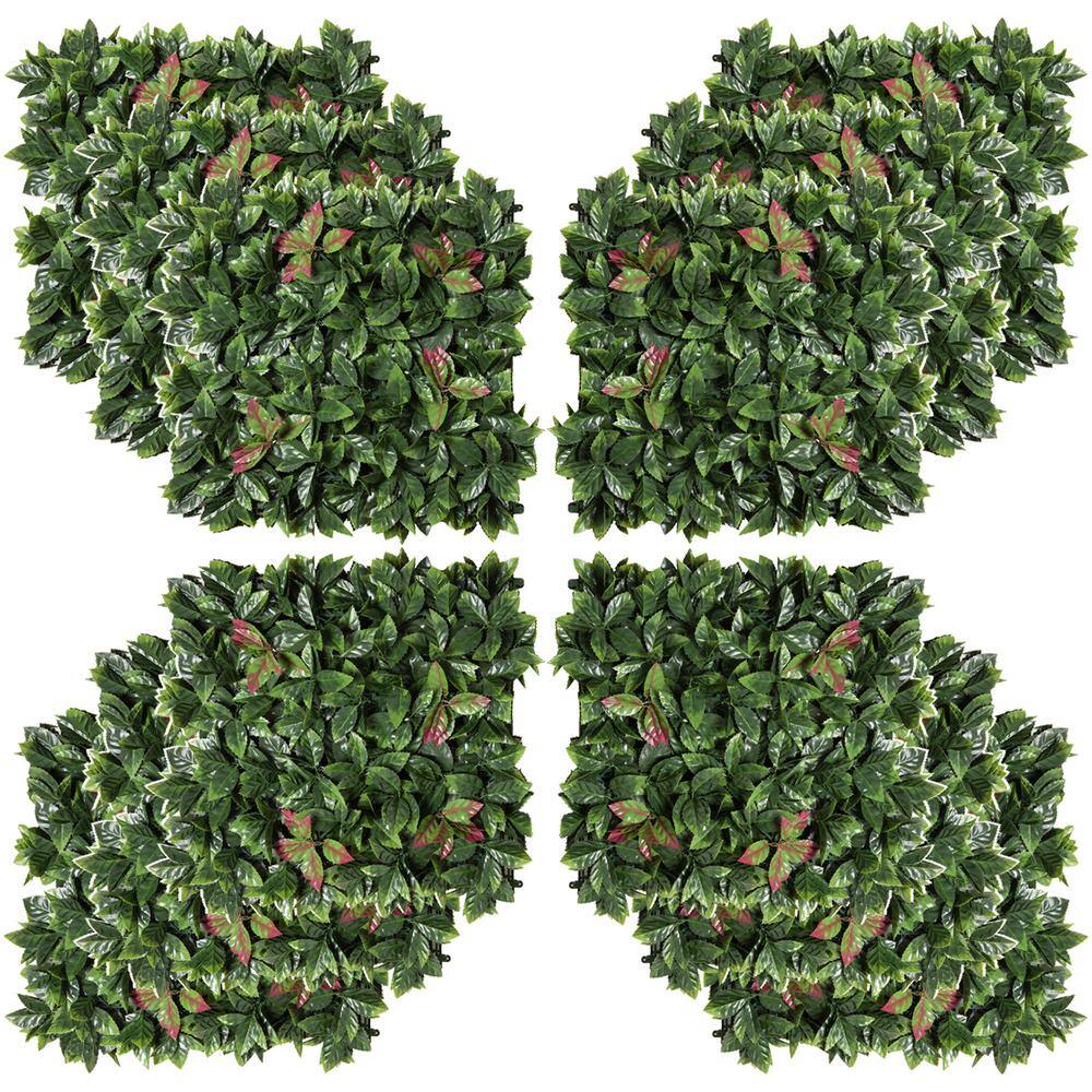 12-Pieces 20 in. x 20 in. Green Artificial Grass Wall Decor, Greenery Backd