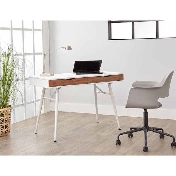 55 Modern White Computer Desk Rectangular Home Office Desk with Pedestal  Base