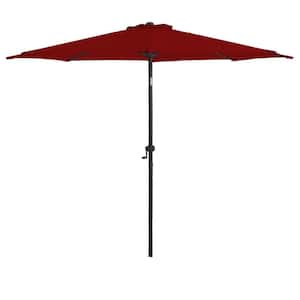 9 ft. Aluminum Market Umbrella Patio Umbrella with Push Button Tilt/Crank for Garden, Lawn & Pool in Burgundy
