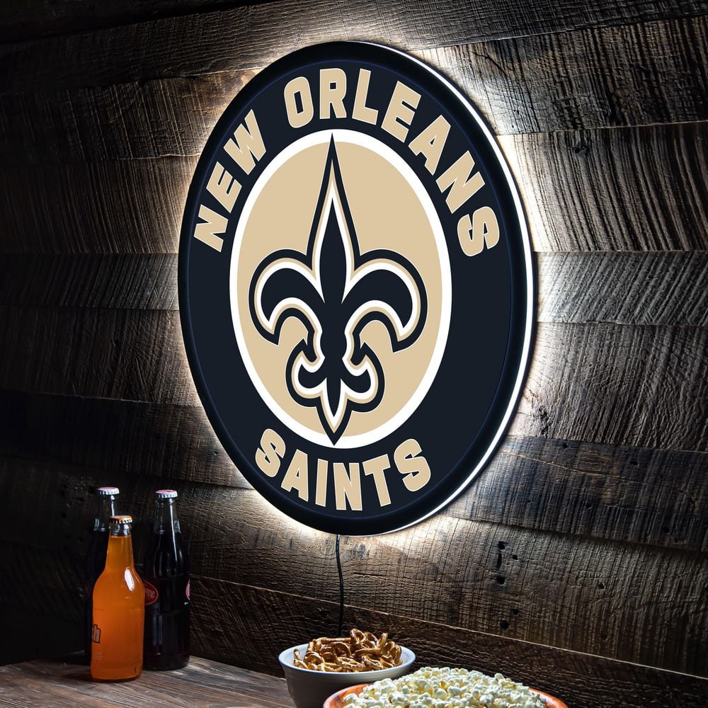 Download New Orleans Saints Logo With Buildings Wallpaper