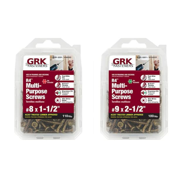 GRK Fasteners # 8 x 1-1/2 in. & #9 x 2-1/2 in. Star Drive Bugle Head R4 Multi-Purpose Screw Combo Kit (100 Pack and 110-Pack)