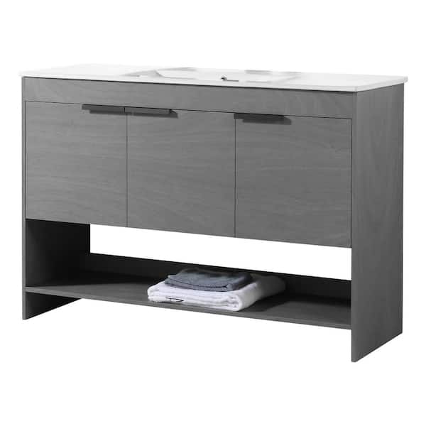 FINE FIXTURES Phoenix 48 in. W x 18.32 in. D x 33.5 in. H Bath Vanity in Classic Gray with White Ceramic Top