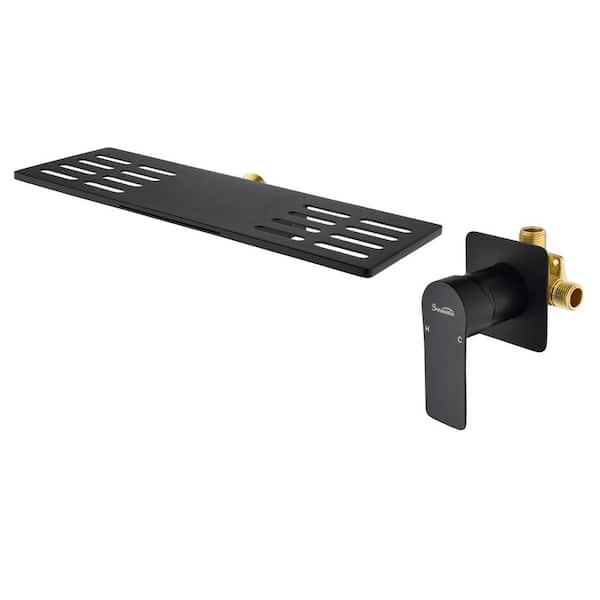 Aurora Decor ABA Rectangular Waterfall Single Handle Wall Mounted Bathroom Faucet in Matte black (Valve Included)
