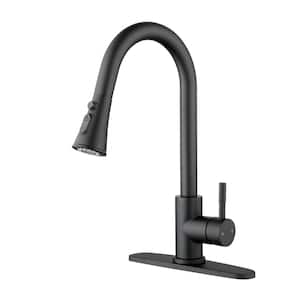 Single Handle Pull Down Sprayer Kitchen Faucet with Deckplate in Matte Black