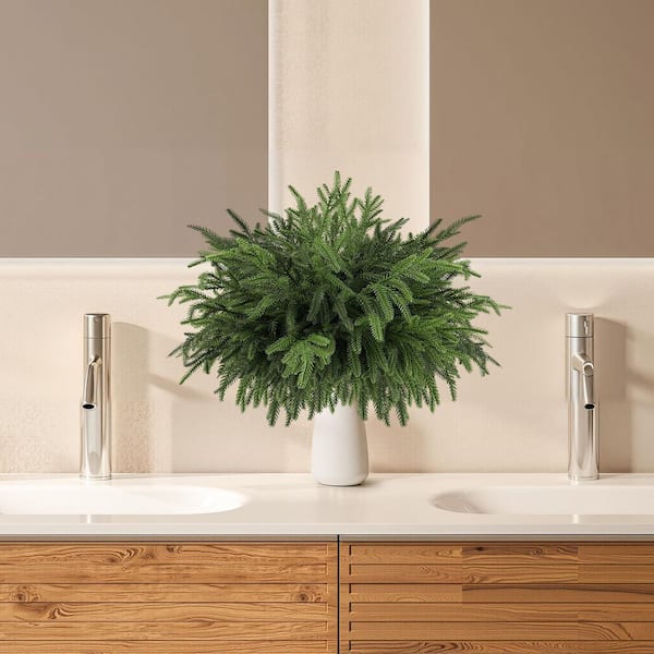 17.7 in. Green Norfolk Pine Branches, Artificial Real Touch Christmas Pine Stems Picks Greenery Fake Pine Branch 16-Pcs