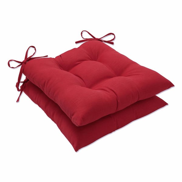 Pillow Perfect Solid 19 in. x 18.5 in. Outdoor Dining Chair Cushion in Red (Set of 2)