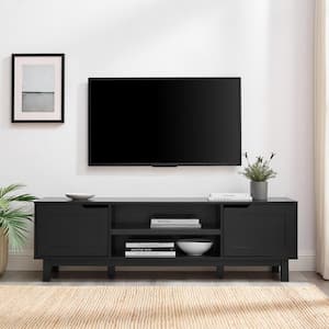 58 in. Solid Black Modern Transitional TV Stand with 2 Doors Fits TVs up to 65 in.