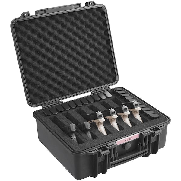 SKYSHALO Hard Pistol Cases 18.3 in. Black Backpack with Pre-Cut PU Foam, Waterproof and Dustproof Hard Gun Case for 6 Pistol