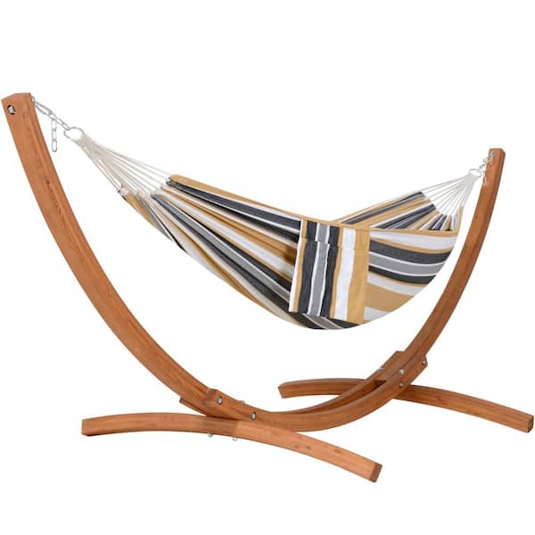 Outdoor Hammock with 10 ft Wooden Stand, Coffee