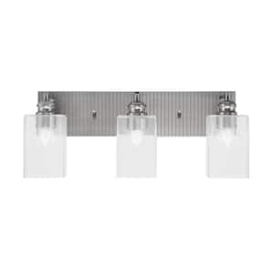 Albany 22 in. 3-Light Brushed Nickel Vanity Light with Square Clear Bubble Glass Shades
