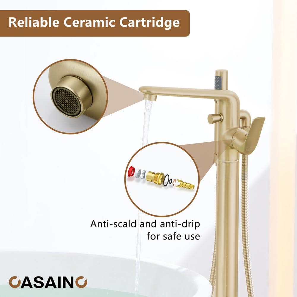 Brushed Gold Freestanding Bathtub Faucet with Handshower
