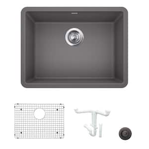 Precis 23.44 in. Undermount Single Bowl Cinder Granite Composite Kitchen Sink Kit with Accessories