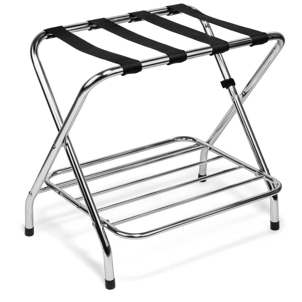 USTECH 2-Tier Metal Chrome Luggage Rack Extra Storage Suitcase Stand No ...