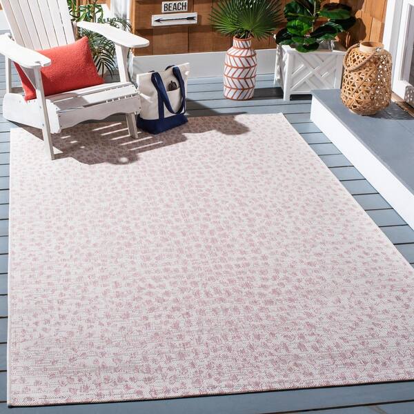 Courtyard Ivory/Blush Pink 5 ft. x 8 ft. Cheetah Geometric Indoor/Outdoor Area Rug