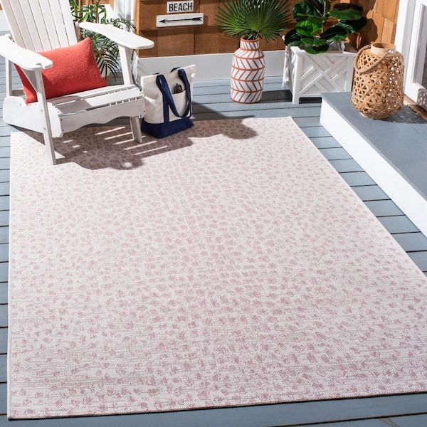 Courtyard Ivory/Blush Pink 7 ft. x 7 ft. Cheetah Geometric Indoor/Outdoor Square Area Rug