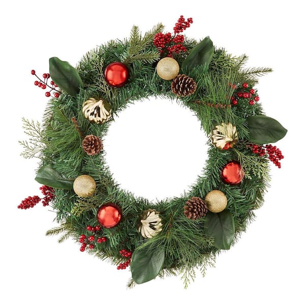 Home Accents Holiday 24 in Berry Pinecone Ornament Wreath