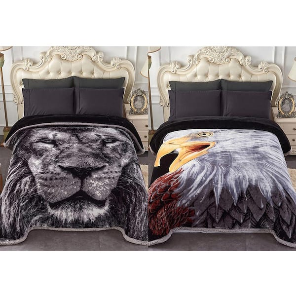 Lion Eagle 2-Ply Reversible Polyester Fleece Mink 85 in. x 95 in. 10 lbs. Winter Blanket