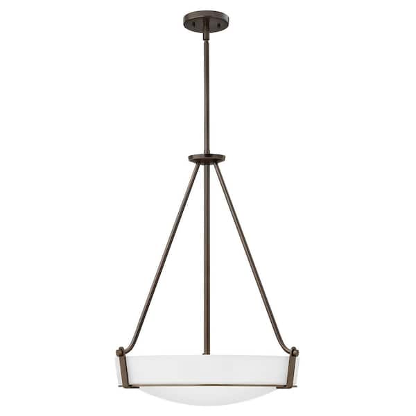 HINKLEY Hathaway 48.00-Watt Integrated LED Olde Bronze With Etched White Glass Shaded Pendant .