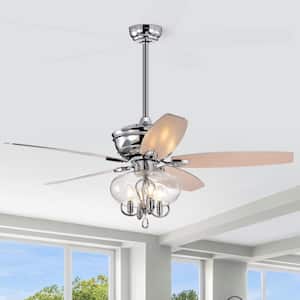 52 in. Indoor Chrome Ceiling Fan with Glass Lampshade, 2-Color-Option Blades and Remote Included