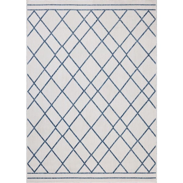 Easton Ivory / Denim 2 ft. 3 in. x 3 ft. 9 in. Indoor/Outdoor Accent Rug