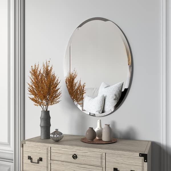 Tileon 24 in. W x 36 in. H Large Oval Frameless Wall Bathroom Vanity Mirror in Silver