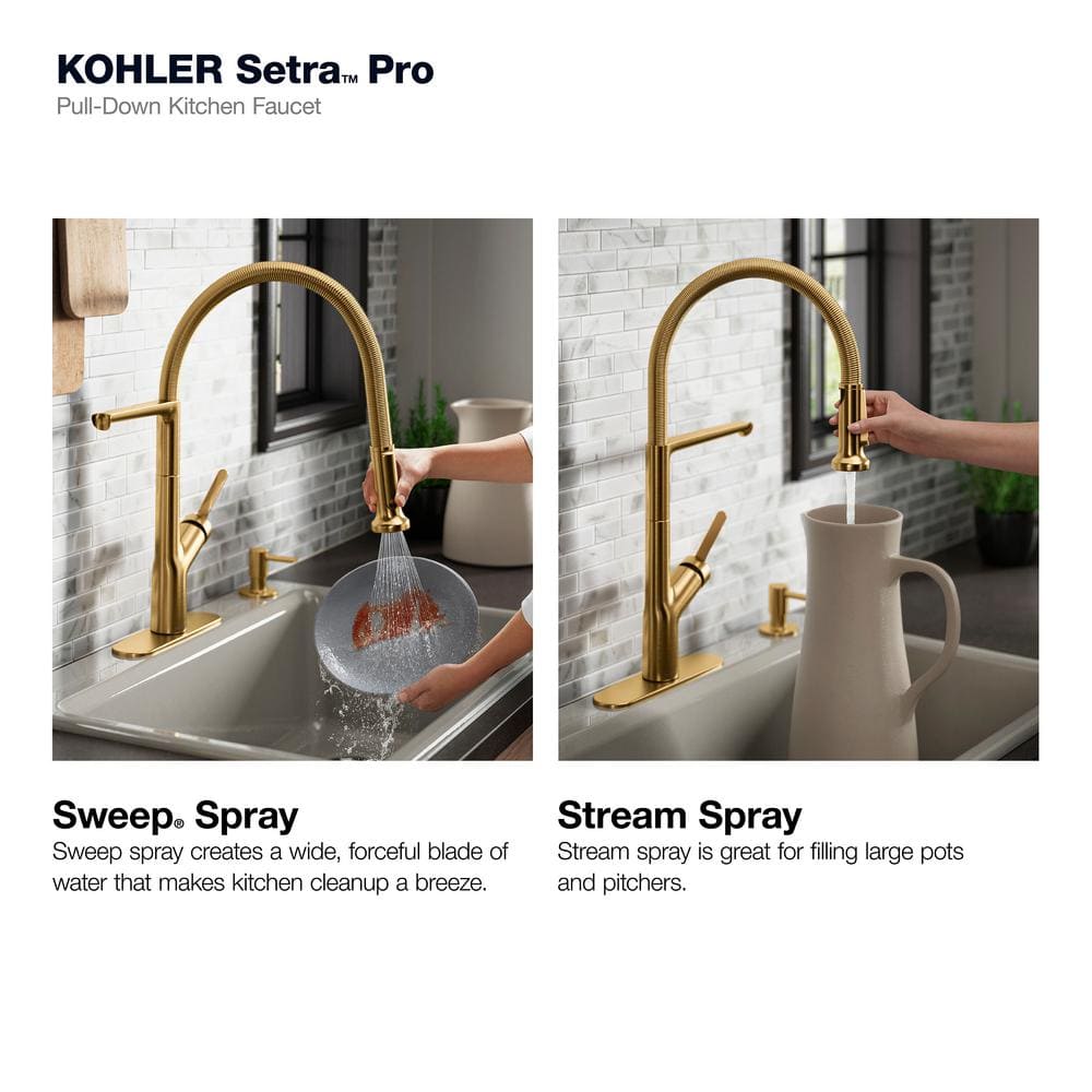 Vibrant Brushed Moderne Brass Single-Handle Kitchen Faucet with Soap Dispenser