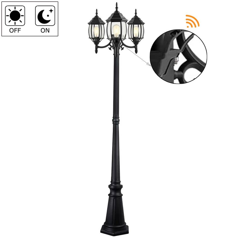 85.43 in. 3-Light Matte Black Metal Hardwired Rust Resistant Post Light Set with No bulb Included and Dusk to Dawn price history on PriceWatchPro
