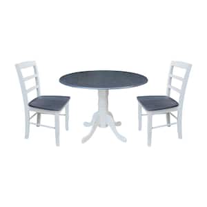 3-Piece Set White / Heather Gray 42 in. Round Solid Wood Dining Table with 2-Side Chairs