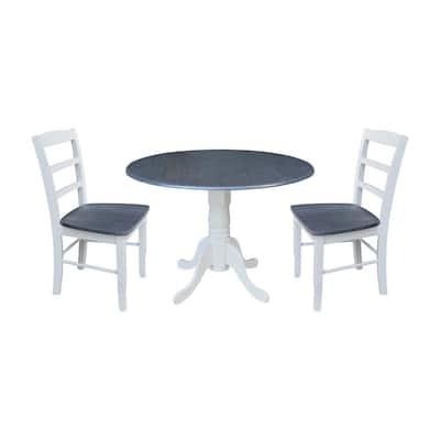 3-Piece Set White / Heather Gray 42 in. Round Solid Wood Dining