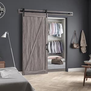 Cornwall 36 in. x 84 in. Textured Aged Wood Look Sliding Barn Door with Solid Core and Victorian Soft Close Hardware Kit