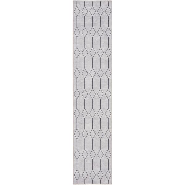 57 GRAND BY NICOLE CURTIS 57 Grand Machine Washable Ivory/Grey 2 ft. x 10 ft. Geometric Contemporary Runner Area Rug