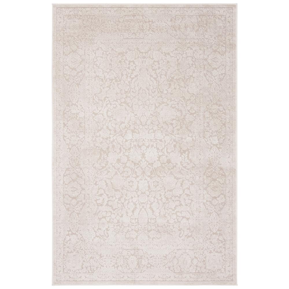Ivory Floral Hand-Knotted Synthetic 4' x 6' Area Rug