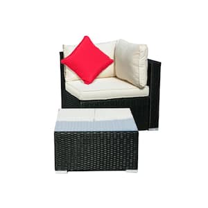 2-Piece Wicker Rattan Sofa Conversation Seat with White Cushion
