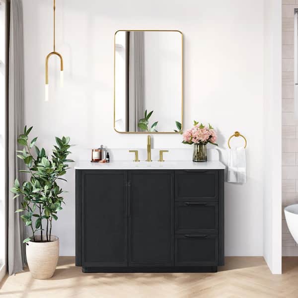 ROSWELL Busan 48 in. W x 22 in. D x 33.9 in. H Single Bath Vanity in Oak Classic Black with White Quartz Stone Top