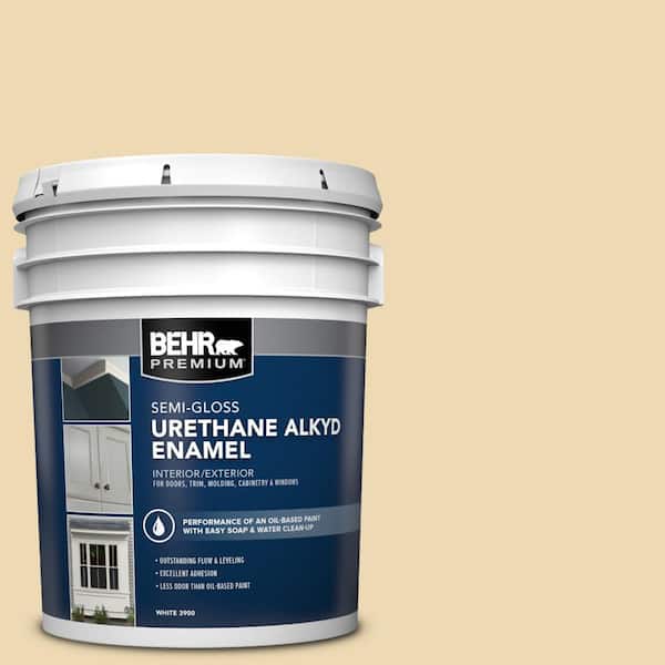 BEHR PREMIUM 5 gal. #340E-3 Bavarian Cream Urethane Alkyd Semi-Gloss Enamel Interior/Exterior Paint
