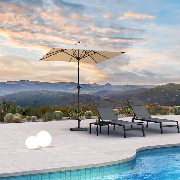 6.5 ft. Square Aluminum Crank and Tilt Outdoor Patio Market Umbrella in Beige