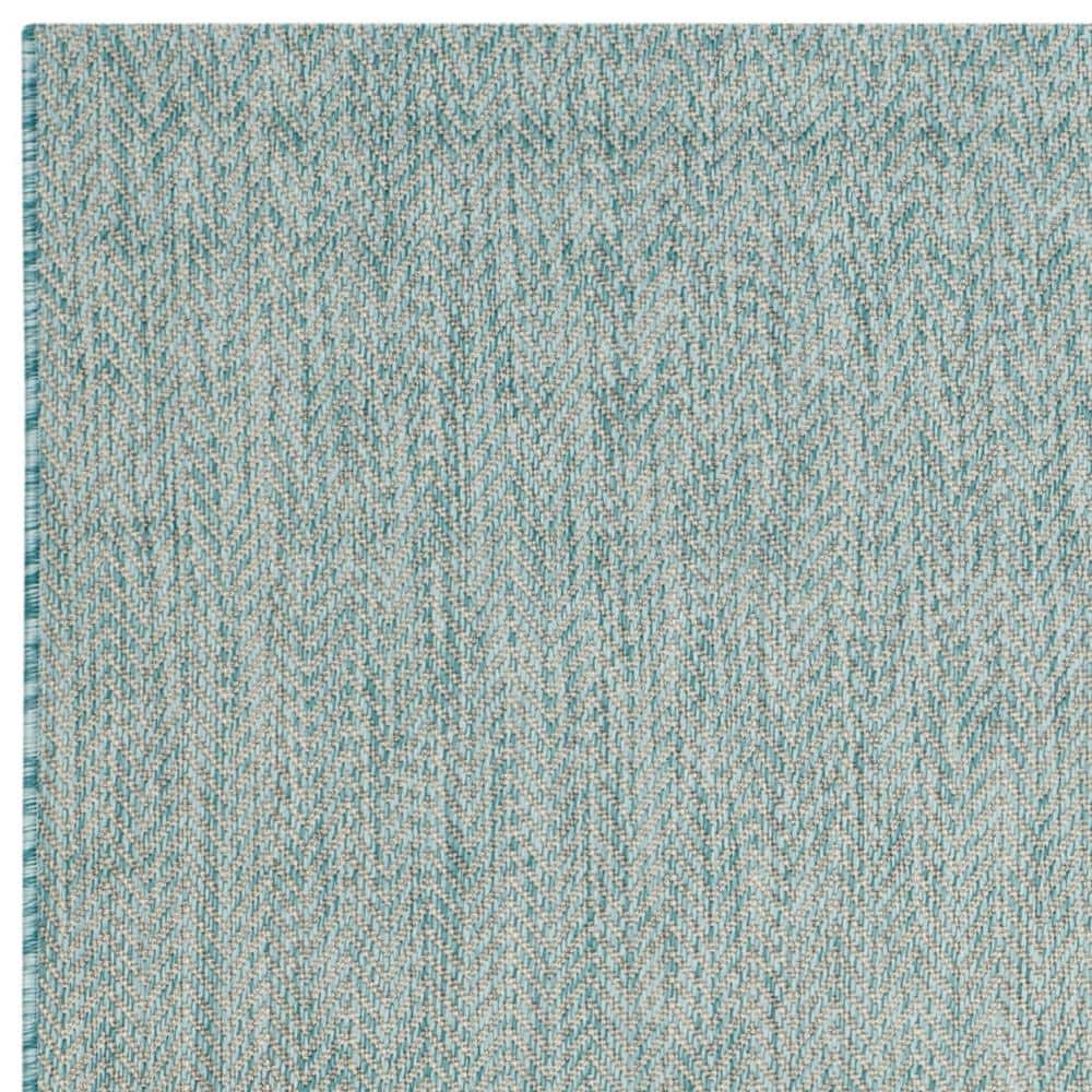 Aqua and Grey Synthetic 27'' Easy-Care Indoor/Outdoor Runner Rug