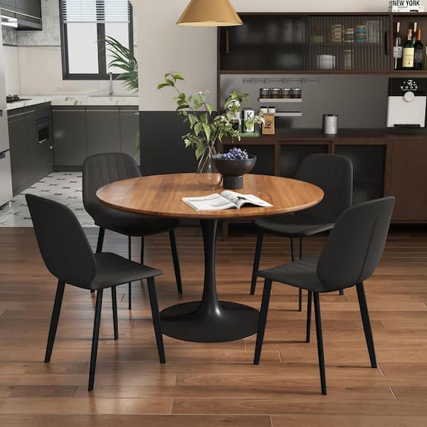 Set of 4 Modern Faux Leather Upholstered Dining Chairs with Metal Legs in. Black