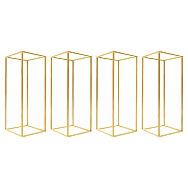 YIYIBYUS 23.62 in. x 9.44 in. Gold Metal Column Flower Floor Stand Flower Arrangement Wedding Party Centerpiece (4-Pieces)