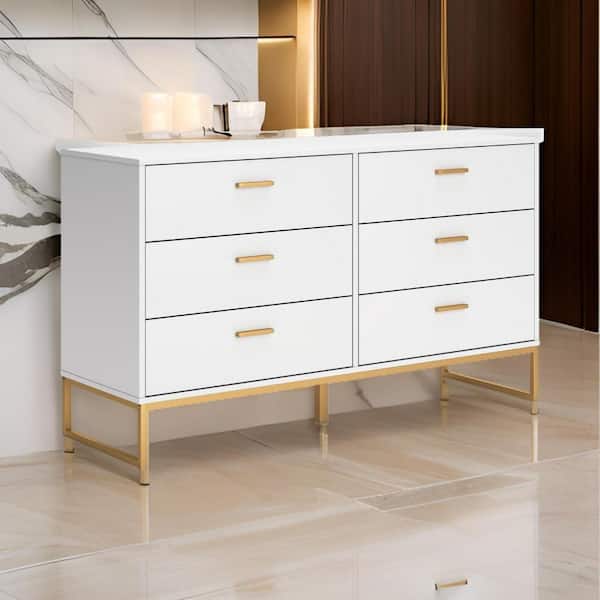 Alli Matte White 6-Drawer 59.02 in. Wide Dresser Without Mirror